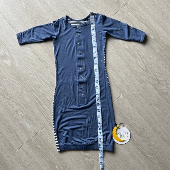 Moon + Beck Newborn Gown 0-3 Monts Blue Solid and Striped Bamboo Viscose - Picture 7 of 10